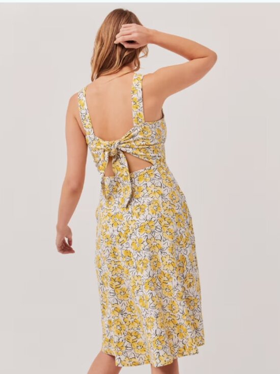 Pact Dresses & Skirts - PACT Fit & Flare Tie Back Dress Reverie Floral Yellow Print Medium Cottagecore